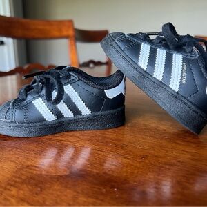 Adidas Kids Superstar Sneakers - Black with White Stripes
